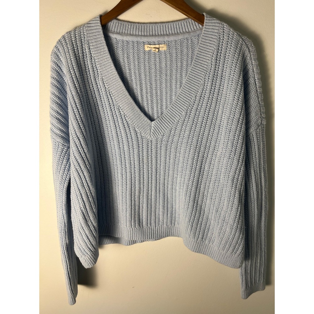 L.A. Hearts Sweater M Blue V-Neck Shaker Stitch Knit Pullover Fall Autumn Winter